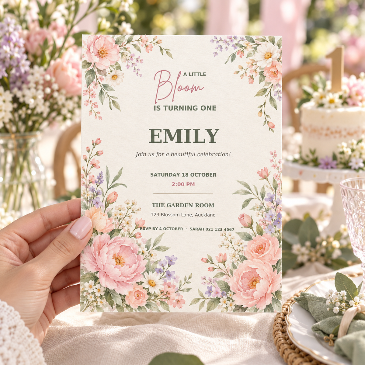 Little Bloom Birthday Invitation Template.