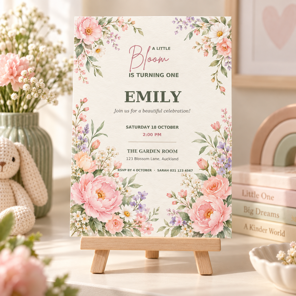 Little Bloom Birthday Invitation Template.