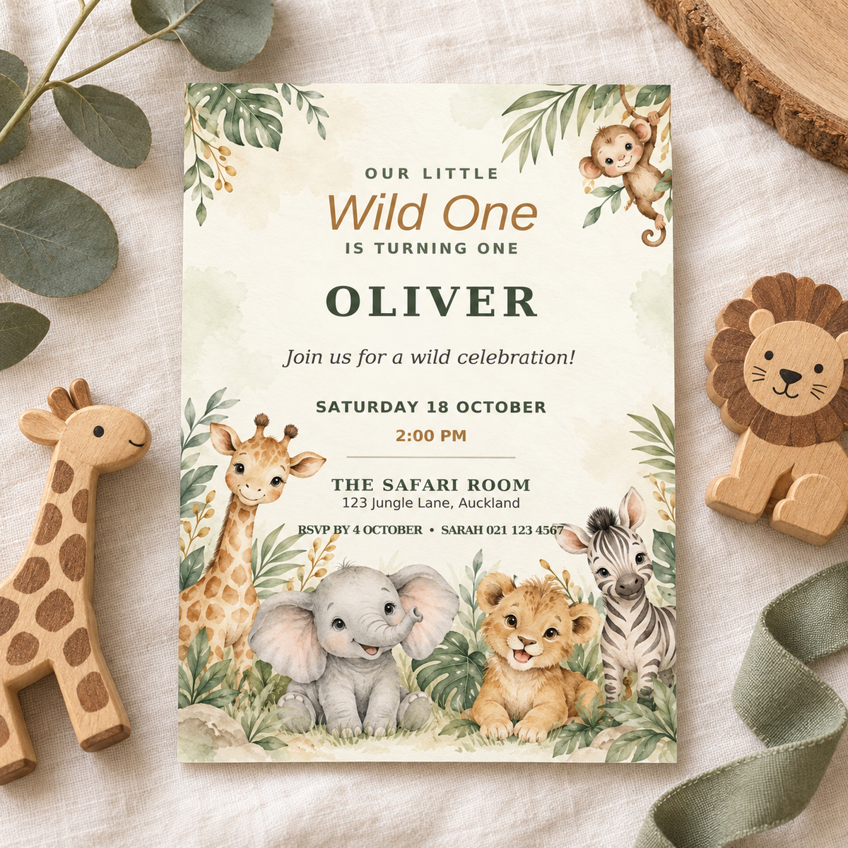 "Little Wild One” birthday invitation