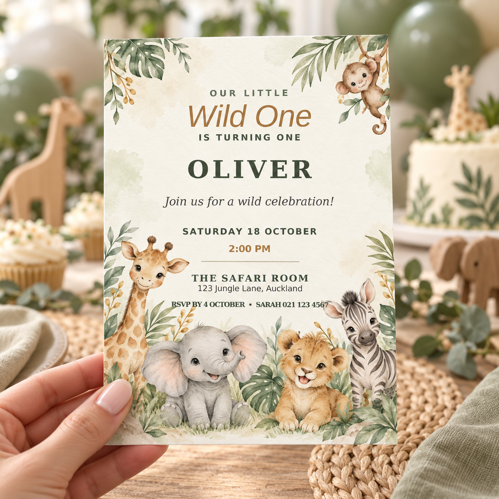 "Little Wild One” birthday invitation