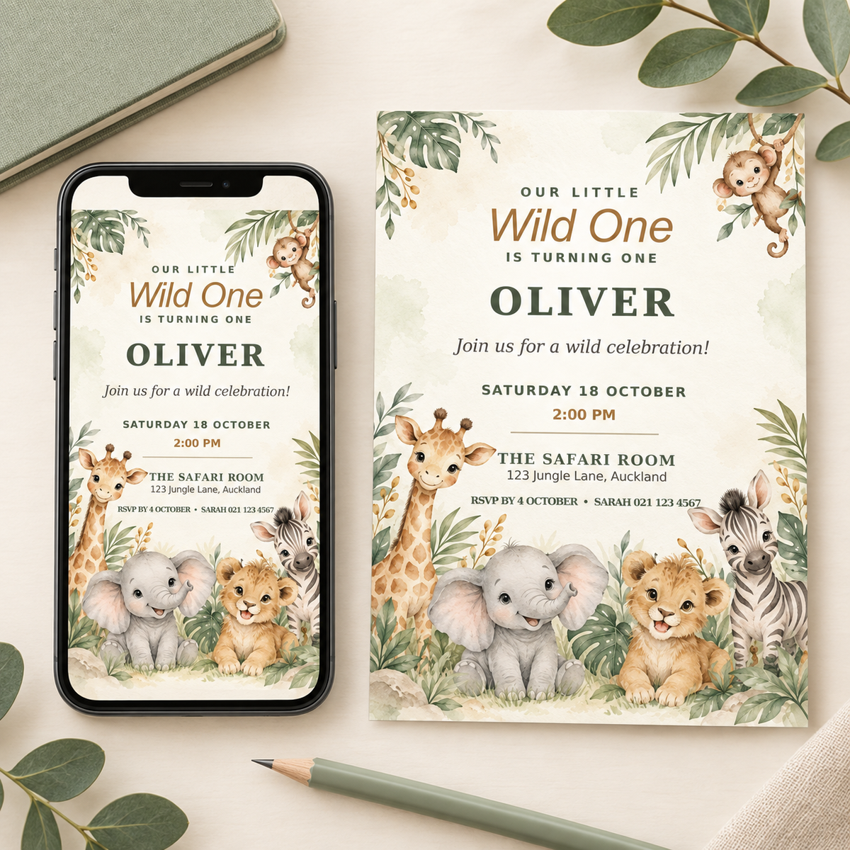 "Little Wild One” birthday invitation