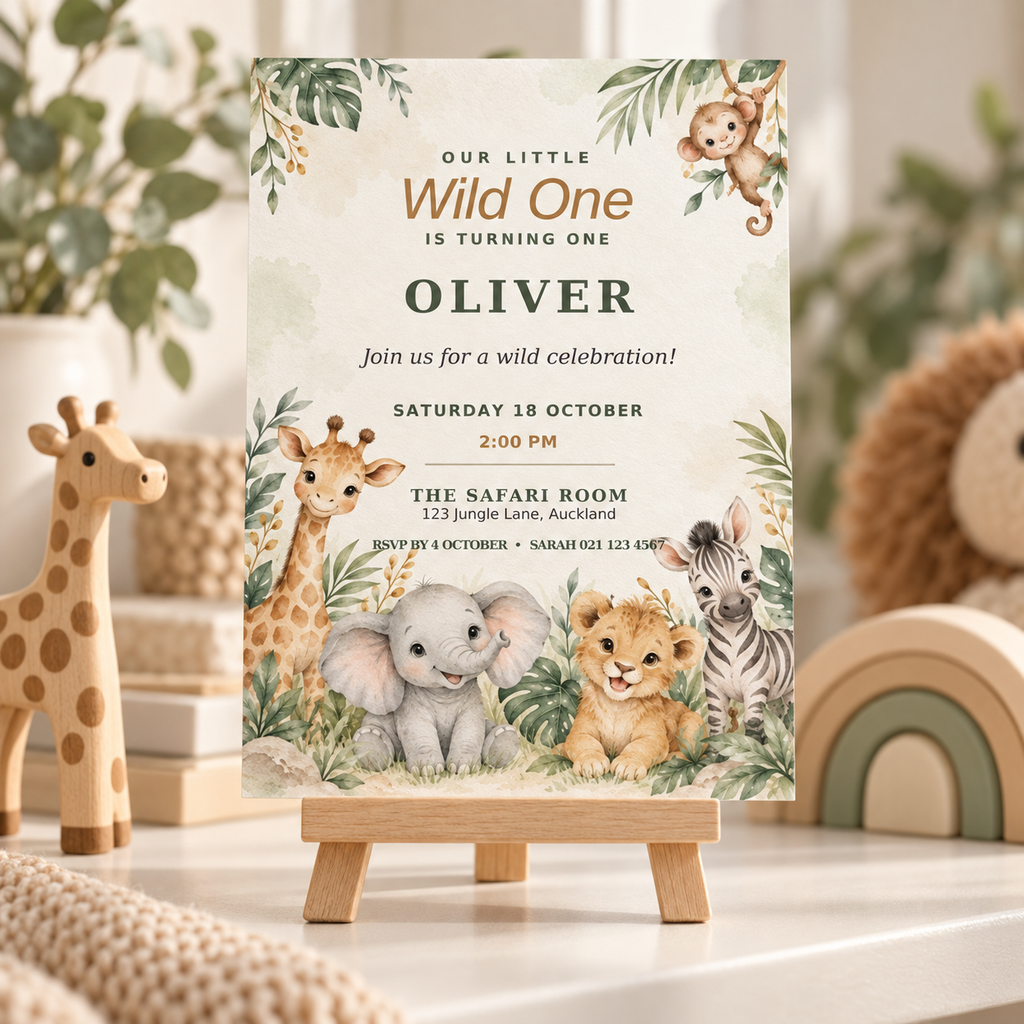 "Little Wild One” birthday invitation