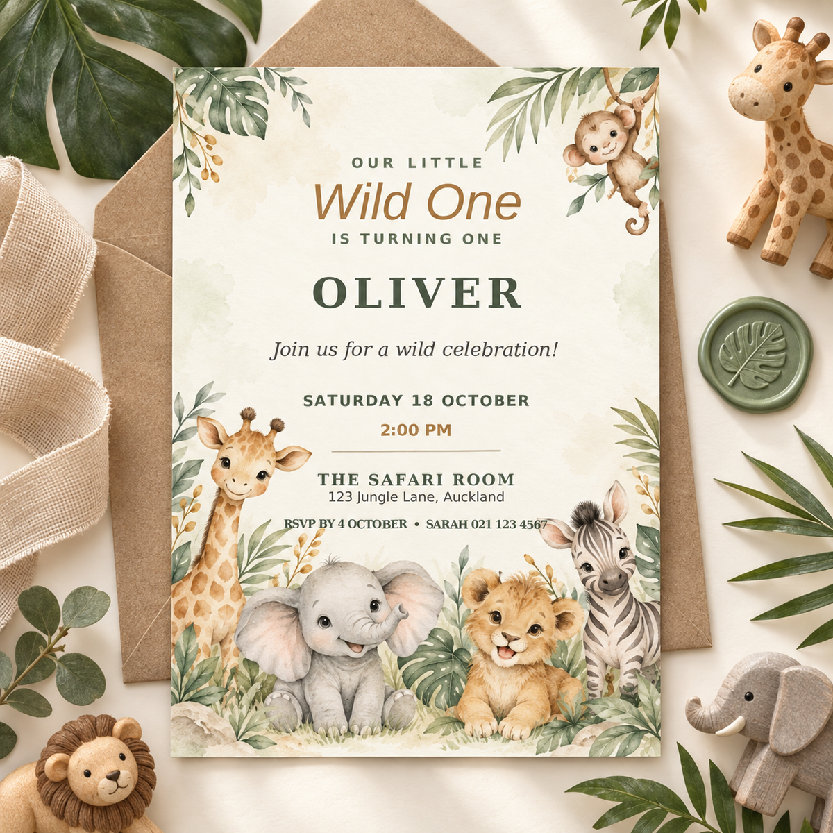 "Little Wild One” birthday invitation