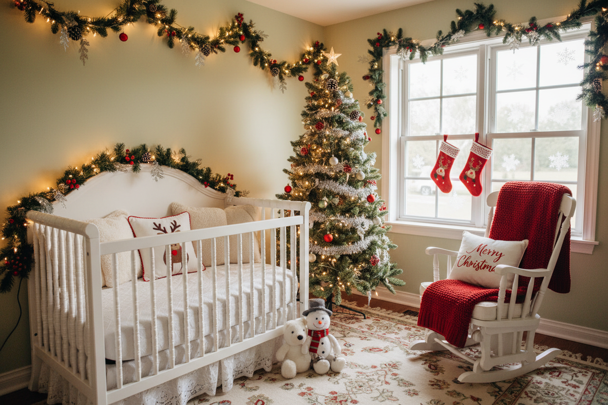baby nursery decorated for christmas